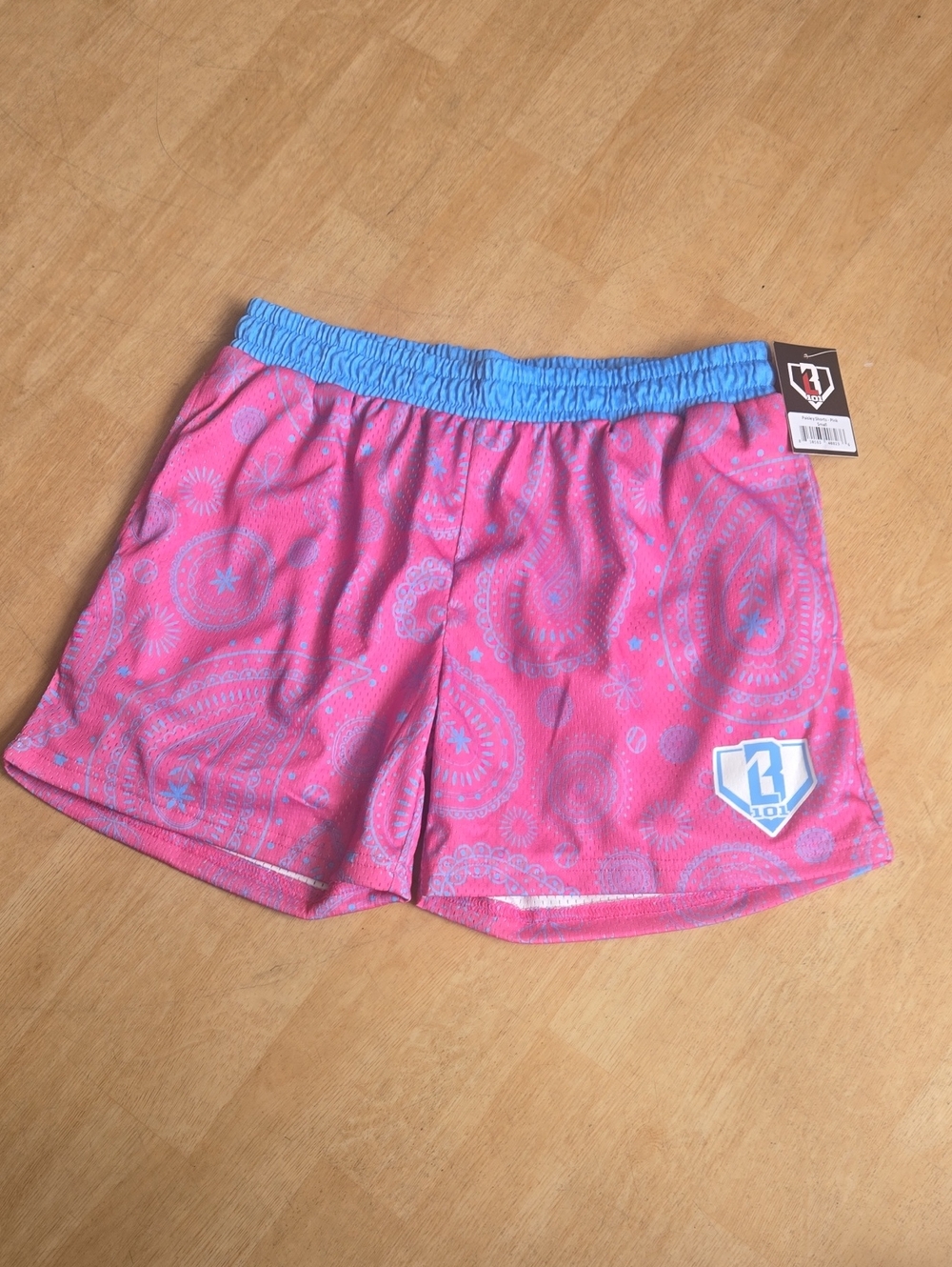 Baseball Lifestyle 101 Pink Paisley Athletic Shorts with Blue Waistband